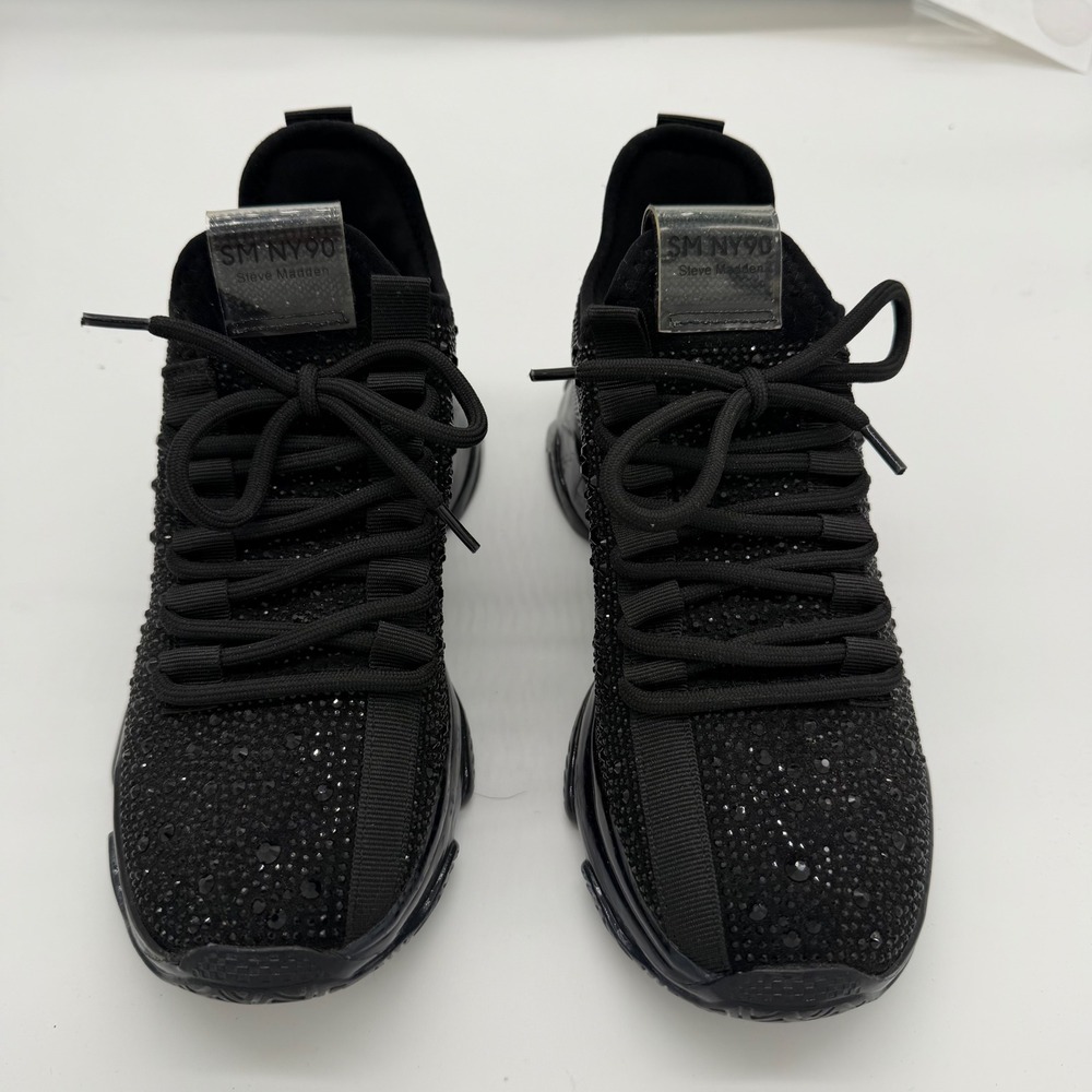 Steve Madden Maxima Black Rhinestone Chunky Sneakers SM NY90 Womens 10